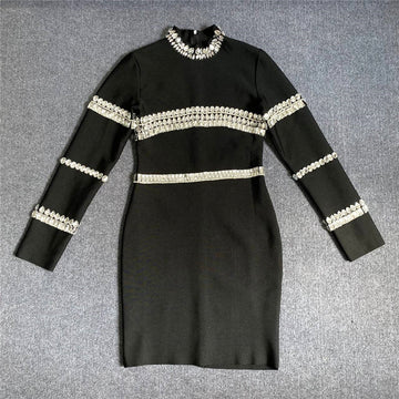Fashion Water Drill Bandage Dress Temperament Tight-Buff Party Dress Dress
